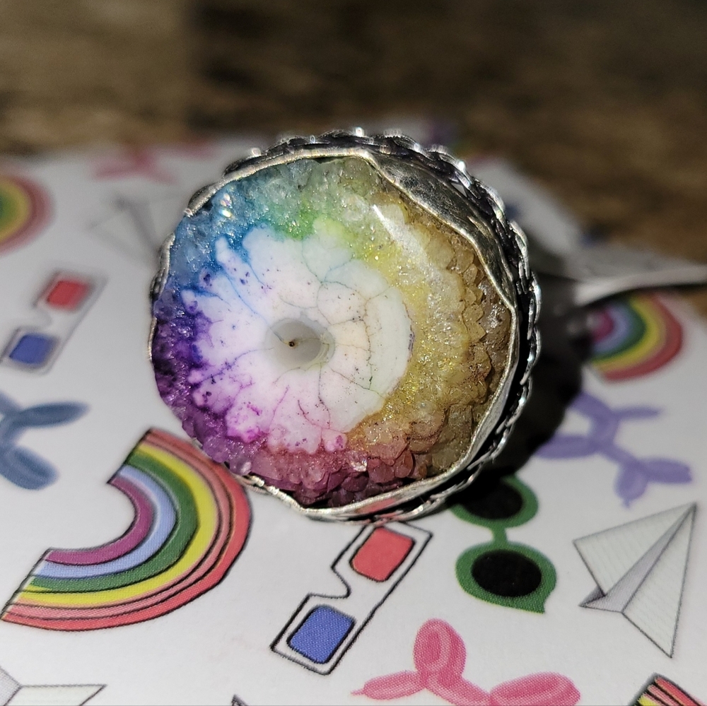 Size 7 Rainbow Dyed Agate Gemstone Ring